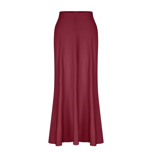 Women's High Waist Skirts Stretchy Elastic Waist Flowy Maxi Skirt Solid Color Dressy Casual Loose Fit Skirts3