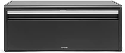Brabantia Rectangular Fall Front Bread Bin (Matt Steel Fingerprint Proof) Large Front Opening Flat Top Bread Box, Fits 2 Loaves - 10 Year Guarantee