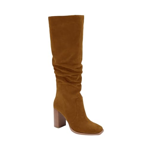 Juliet Holy Womens Knee High Boots Chunky High Heel Square Toe Side Zipper Wide Calf Boot