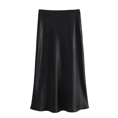 Satin Skirt Midi Skirts Women Fashion Elastic Waist Autumn Casual High Waist Satin Long Skirt Women's Chic Skirts