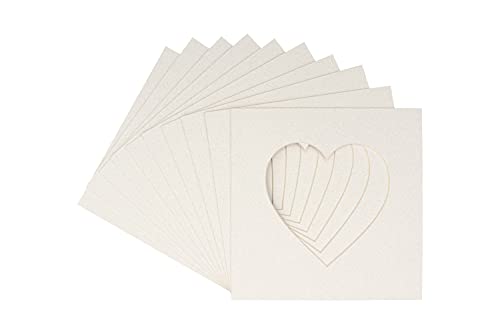 CountryArtHouse Oyster Shell White Acid Free 8x8 Heart Picture Frame Mat with White Core Bevel Cut for 4x4 Pictures - Fits 8x8 Frame - Pack of 10 Matboards