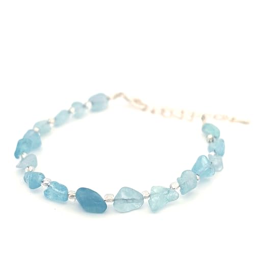 Pulseras de Piedras Naturales en Chips con Cierre | Talla Ajustable | Piedras 100% de Minerales Auténticos (Aguamarina 6x8mm)