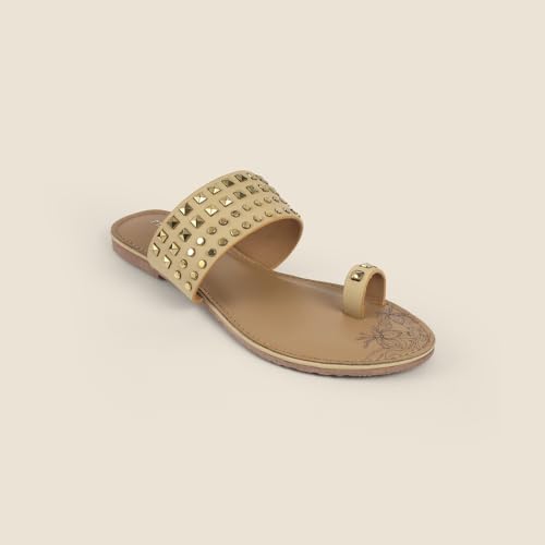 Image of Metro Women Synthetic Studded Toe-Ring Embellished Flat Sandals