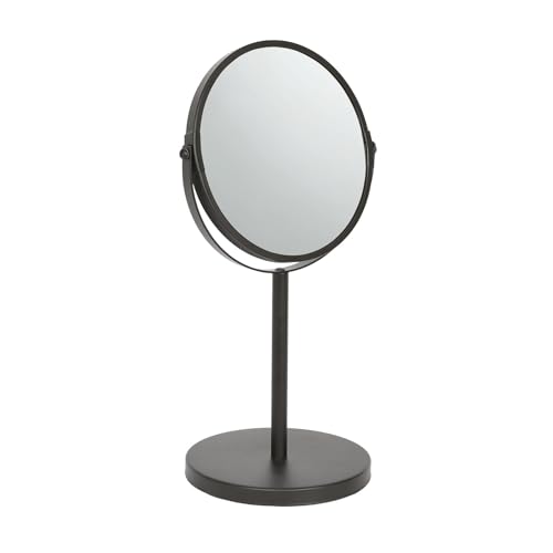 Harbour Housewares Pedestal Mirror - 2x Magnifying Makeup Mirror on Black Stand - 18.5 x 34.5cm - Round Freestanding Bedroom Table Vanity Mirrors for Bedroom Bathroom