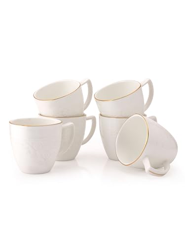 Image of Clay Craft Fine Ceramic Gold Printed Tea /Coffee Cup Set of 6-200 ml Each (Stain IMP 1101), Tea Cup Set of 6, Mugs for Coffee, Cups Set of 6, Mug Set, Ideal for Gifting, Perfect for Home and Office