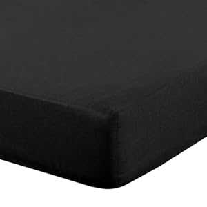 Eurofirany - Fitted Sheet 220 x 200 cm - Basic Cotton Flat Sheet with Elastic Band, Durable - for Thick Mattresses 30 cm Deep Pocket - Many Colours, Black