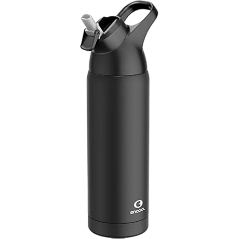 ENCOOL Insulated Stainless Steel Water Bottle with Straw and Carry Loop, Double Wall Cold for 36 Hours, Tritan Leak Proof Lid for Sports, Travel, 24 oz, Black Night Cover