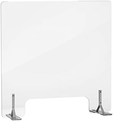 J JACKCUBE DESIGN Sneeze Guard for Countertop Plexiglass Protective Shield with Pass Through Portable Clear Acrylic Divider Barrier for Desk, Office, Reception & Cashier (23.6"x 23.6")-MK716A