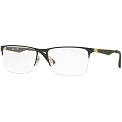 Ray-Ban RX6335 Rectangular Prescription Eyeglass Frames, Black On Arista/Demo Lens, 56 mm