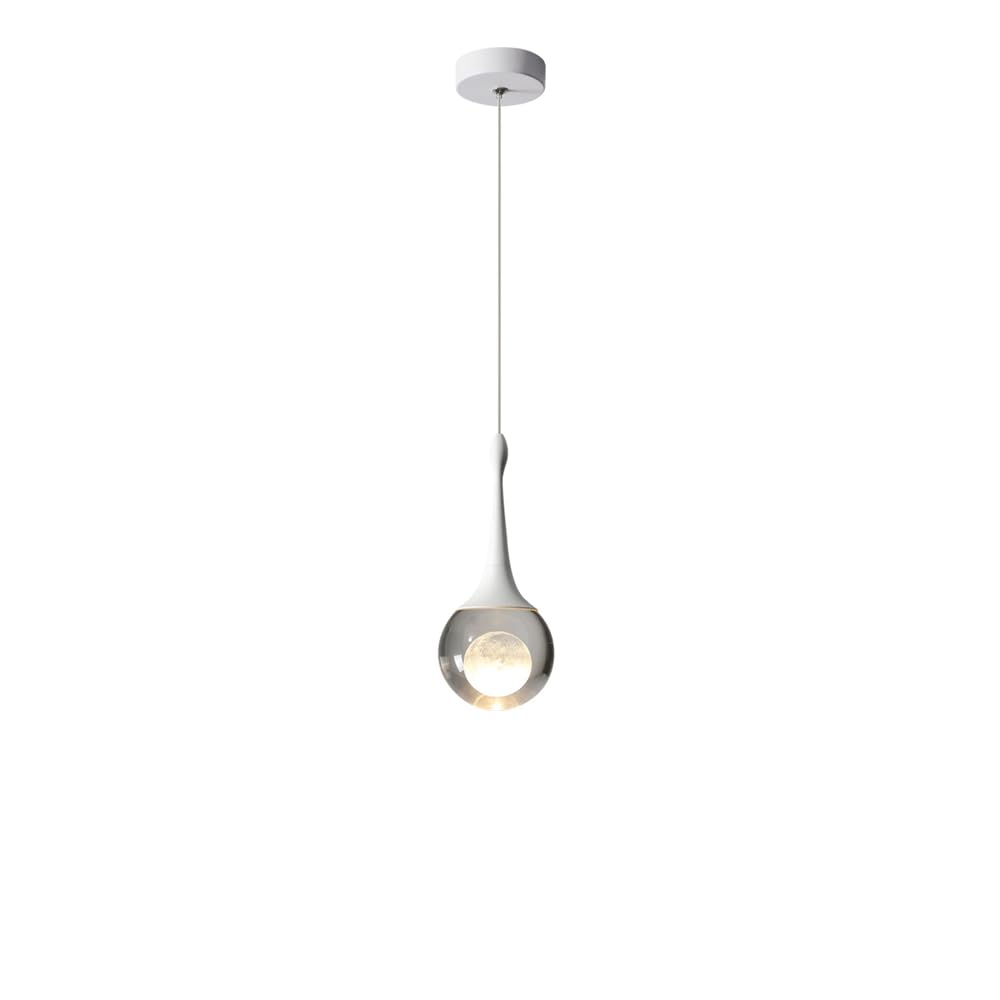Suspension LED blanche en forme de lune pour créer une ambiance douce de chambre au lit