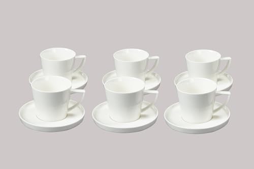 HomeVss, Bone China Cone Shape, Elegance White Cup Espresso 5oz & Saucer, Set of 6 cups and 6 Saucers