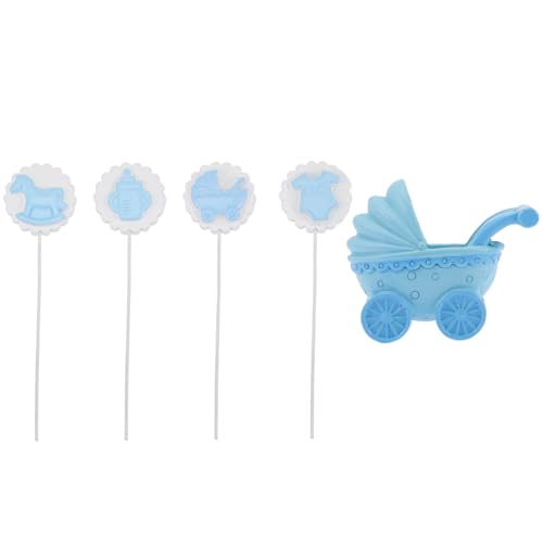 Toyvian 5 Stück Babyparty Tortenaufsatz Kinderwagen Babyflasche Tortendekoration Blau Harz Bruchfest für Babypartys