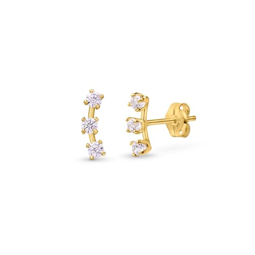 Amberta Allure Pendientes Trepadores para Mujer en Oro de 9 Quilates: Trepadores de Oreja con Circonia