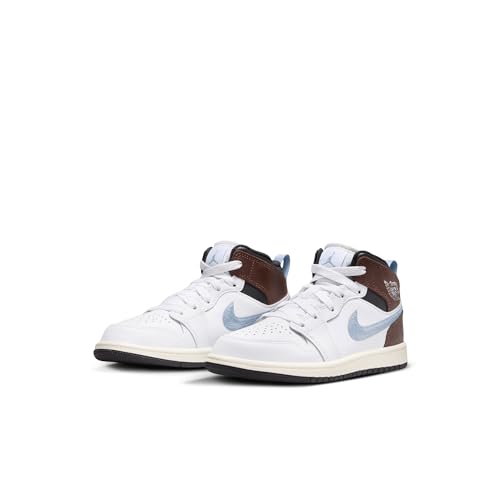 NIKE Preschool Jordan 1 Mid SE White/Blue Grey-Black-Sail (FQ8220 142) PS - Size 3y4