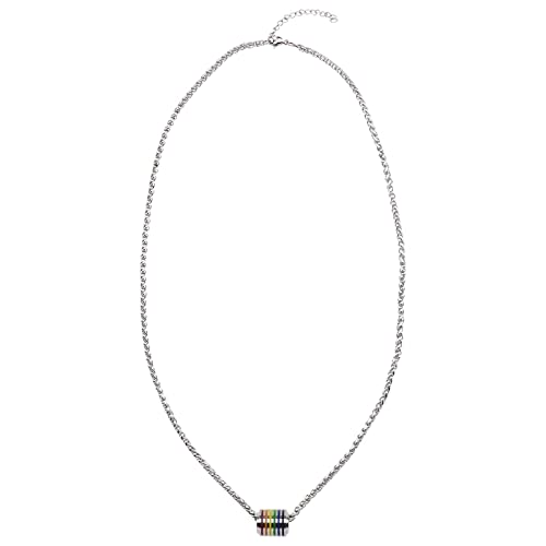 Collar con cilindro de arco iris para hombres y mujeres, joyería del orgullo gay, acero inoxidable 304, 55 cm, longitud de la cadena 5 cm, cadena de extensión LGBT Pride Bar Charm Cover