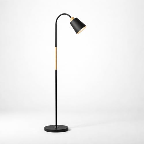 DUAS Adjustable Metal Floor Lamp Black or White 150cm Tall Reading Standing Light with 720 Rotating Head E27 Bulb Compatible UK Plug 1.5m Cable for Bedroom Living Room Office (Black)