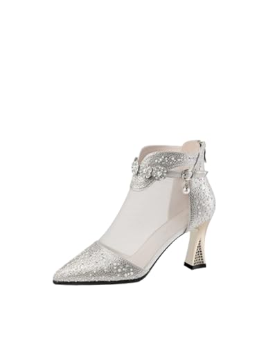 Women's High Heels Ankle Boots Sexy Pointed Toe Chunky Heel Breathable Sandals Formal Party Dress Shoes