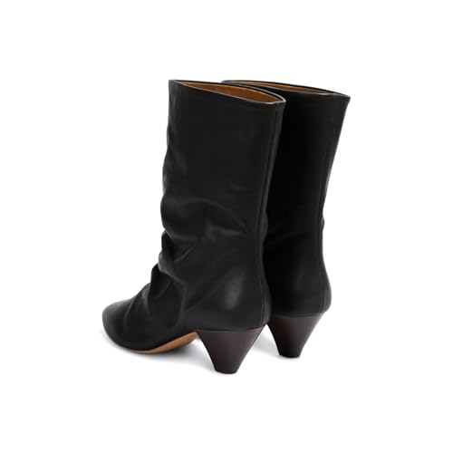 anteikira Women's Pointed Toe Low Chunky Heel Slouch Boots Pleated Mid Calf Boots Block Low Heel Boot for Women Size 5.5-12US4