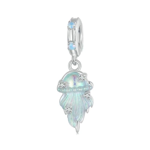 Sailing Boat Charm 925 Sterling Silver Anchor Bead Jelly Fish Pendant Starfish Ocean for Pandora Charm Bracelet Necklace (Jellyfish)