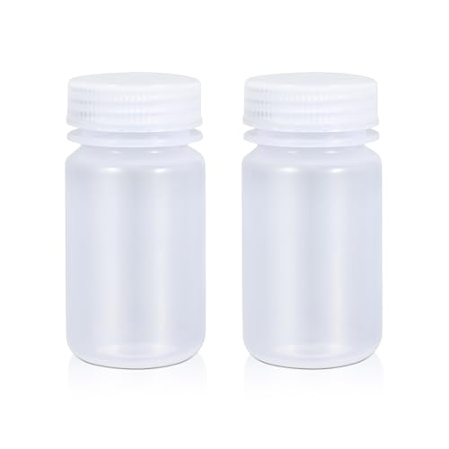 UMETASS 4.2 oz Wide Mouth Lab Reagent Bottle, Clear PP Chemical Container, Sealed Leak-proof, Pill & Water Sample Bottle (2 Pcs)