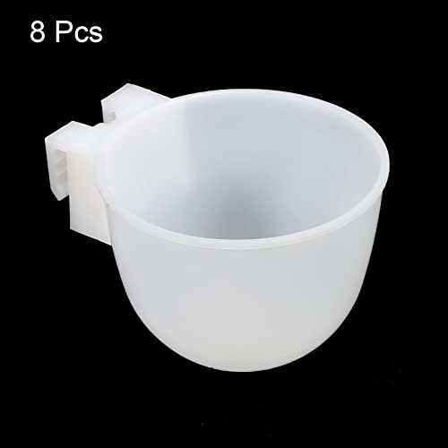 PATIKIL Mini Bird Feeder Cage Cups, 8 Pack Pigeon Water Bowl Round Feeding Sand Cup Hanging Container for Parrot Poultry White - Image 3