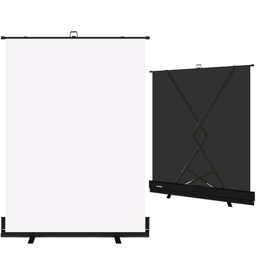 LIHONG 59.8 x 78.7in White Screen Collapsible Chroma Key Backdrop Portable Retractable Photo Background with Stand for Video Live Game Streaming Wrinkle Resistant Fabric Pull-up&Down Style
