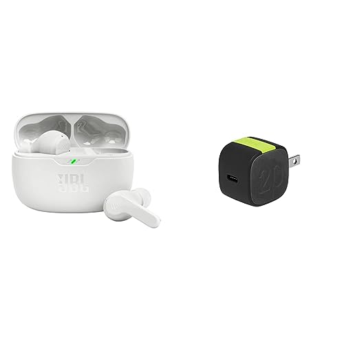 Image of JBL Vibe Beam True Wireless Headphones - White and InfinityLab InstantCharger 20W 1 USB Compact USB-C PD Charger (Black)