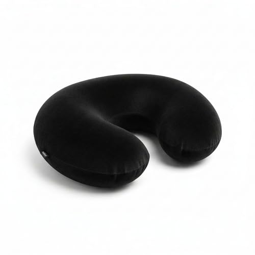 Image of Travel Neck Pillow for Adults, Fiber Filled U-Shaped Neck Support Pillow with Button Closure, Soft Plush Neck Cushion for Airplane, Car, Office & Travel (Black)
