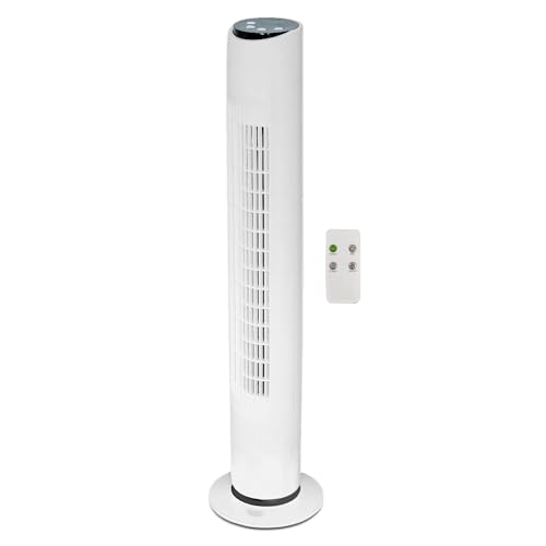 TIENDA EURASIA - Ventilador de Pie con Mando a Distancia | Ventilador Diseño Torre Silencioso | 3 Velocidades | 45W | Temporizador Hasta 3hr | 2 Posiciones Fijo/Rotativo | 20 x 79 cm (Blanco)