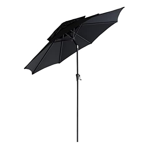 FLAME&SHADE 2.75m Double Top Outdoor Market Garden Parasol Patio Table Umbrella with Tilt and Crank, Black Cover