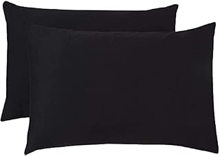 Hill Tag Polycotton Pillow Cases 2 Pack( 50 x 75 cm) - Wrinkle, Fade, and Stain Resistant, Luxurious & Cosy Soft Anti-Wrinkle Pillow Cases with Envelope Closure - Housewife Pillowcases (Black)
