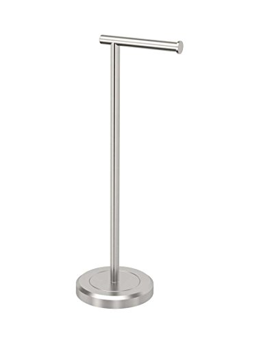 Image of Gatco 1437SN Latitude II Standing Toilet Paper Holder, Freestanding Bathroom Tissue Roll Stand for Floor Placement, Satin Nickel, 22 Inch
