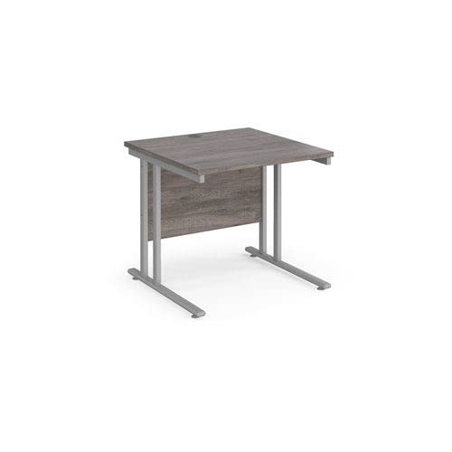 Office Monster Cooper straight desk 800mm x 800mm - silver cantilever leg frame, grey oak top