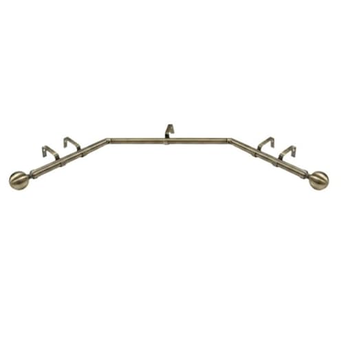 Bay Window Curtain Pole 3-Sided 28mm Eyelet Rod Rail Set with Passing Brackets & Sphere Ball Finials (Antique Brass, 3.9m (1x 1.9m & 2x 1m Poles))