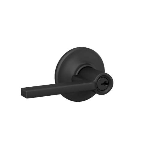 Image of SCHLAGE Latitude Keyed Entry Door Handle, Reversible, Matte Black | Keyed entry lever door handle with turn-button lock, Easy to install, Certified security & durability, Universal fit, 2 keys