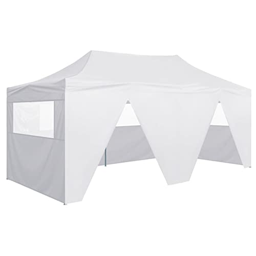 Gecheer Cenador plegable con 4 paredes, 3 x 6 m, de acero blanco, cenador de exterior, toldo, pérgola con tela, pabellón de jardín, carpa para fiestas, cenador para barbacoa, A48868