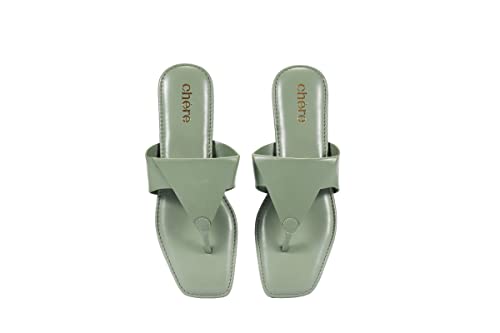 Image of CHERE Women Green Solid Triangle Design Open Toe Flats