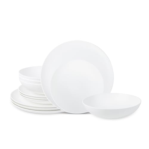 Stone Lain Taglio 12-Piece Dinnerware Set Bone China, Matte White