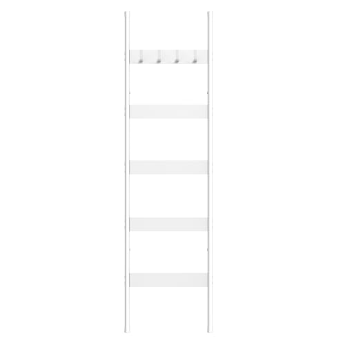 HOOBRO Blanket Ladder, 5-Tier Towel Rack with Hooks, Wall-Leaning Blanket