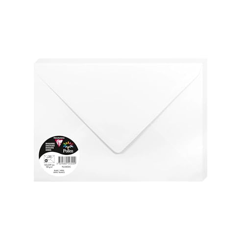 Clairefontaine 5432C Paquet de 20 Grandes Enveloppes 16,2x22,9cm Blanches - 120g/m² - Format C5 - Fermeture gommée - Invitation Evènements et Correspondance...