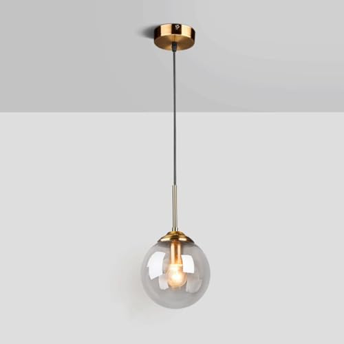 LIGINOK Luminaire Suspension Vintage Industriel Lustre en Verre Boule E27 Lampe Suspendue Moderne Laiton pour Chambre Salon Salle à Manger Café(Transparent)