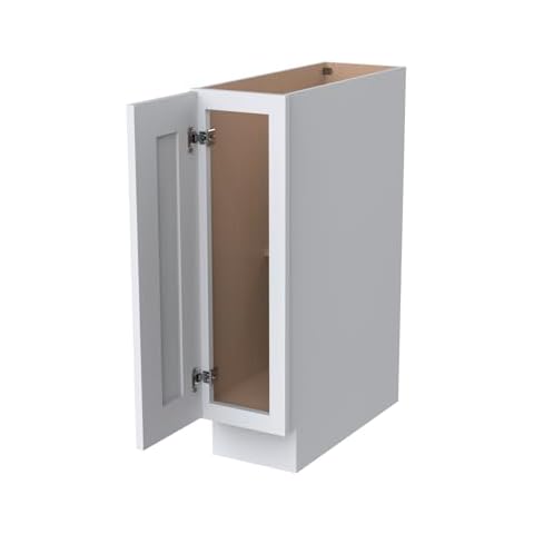 CozyHommie Solid Wood RTA Full High Door Cabinet Tray Base Cabinet Kitchen Grooming Organizer Utensil Storage Cabinet -with 1 Door 1 Shelf (White, Cabinet:9”×24”×34-1/2”;Door:8-5/8”×3/4”×29-5/8”) Cover