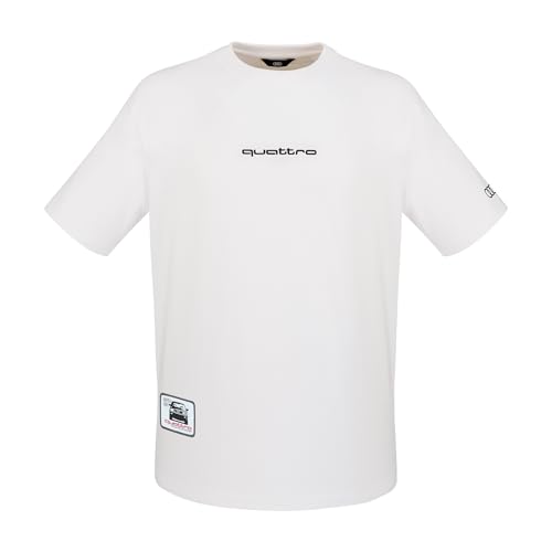 Audi Kaipola 86 T-Shirt Unisexe surdimensionné Blanc Taille XXL 100% Coton avec Broderie Quattro et Motif imprimé