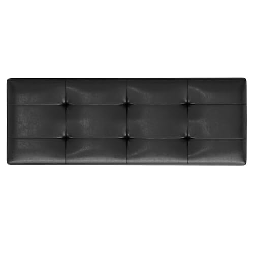 SIMPLIHOME Shay 48 inch Wide Mid Century Modern Rectangular Storage Ottoman in Distressed Black Vegan Faux Leather, Assembled, for The Living Room, Entryway and Family Room