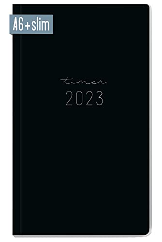 Monatskalender 2023 A6+ Slim [Just Black] 48 Seiten | Monatsplaner klein, Taschenkalender mit Jahresübersicht und Ferienübersicht | 2 Seiten 1 Monat | nachhaltig & klimaneutral Cover