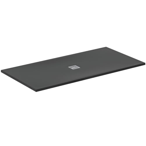 Ideal Standard - Ultra Flat S+, Plato de ducha rectangular ultrafino de resina efecto piedra, 180 x 90 cm, Ideal Solid, desagüe central, negro