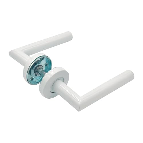 MICEL - 05653 - Juego de Manilla con Roseta (53 mm) y Maneta de ángulo recto, Acabado en acero inoxidable, Color blanco, 148 x 53 x 70 mm