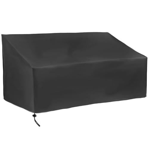 Patio Loveseat Cover, 53x26x35in Waterproof Outdoor Bench Cover with Drawstring Closure, Foldable Black Chair Protector for Outside