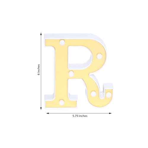 Image of Efavormart 6 inch Gold Marquee Letter R, Mirror Front Warm White LED Light Up 3D Sign, Battery Operated 72H Glow for Wedding Party & Wall Decor