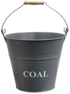 Elx 15L Vintage Style Coal Fire Vintage Style Grey Coal Bucket With Carry Handle Fireside Fireplace Wood Burner Accessory Coal Bucket Wood Log Holder Coal bucket Kindling Bucket Metal French Grey